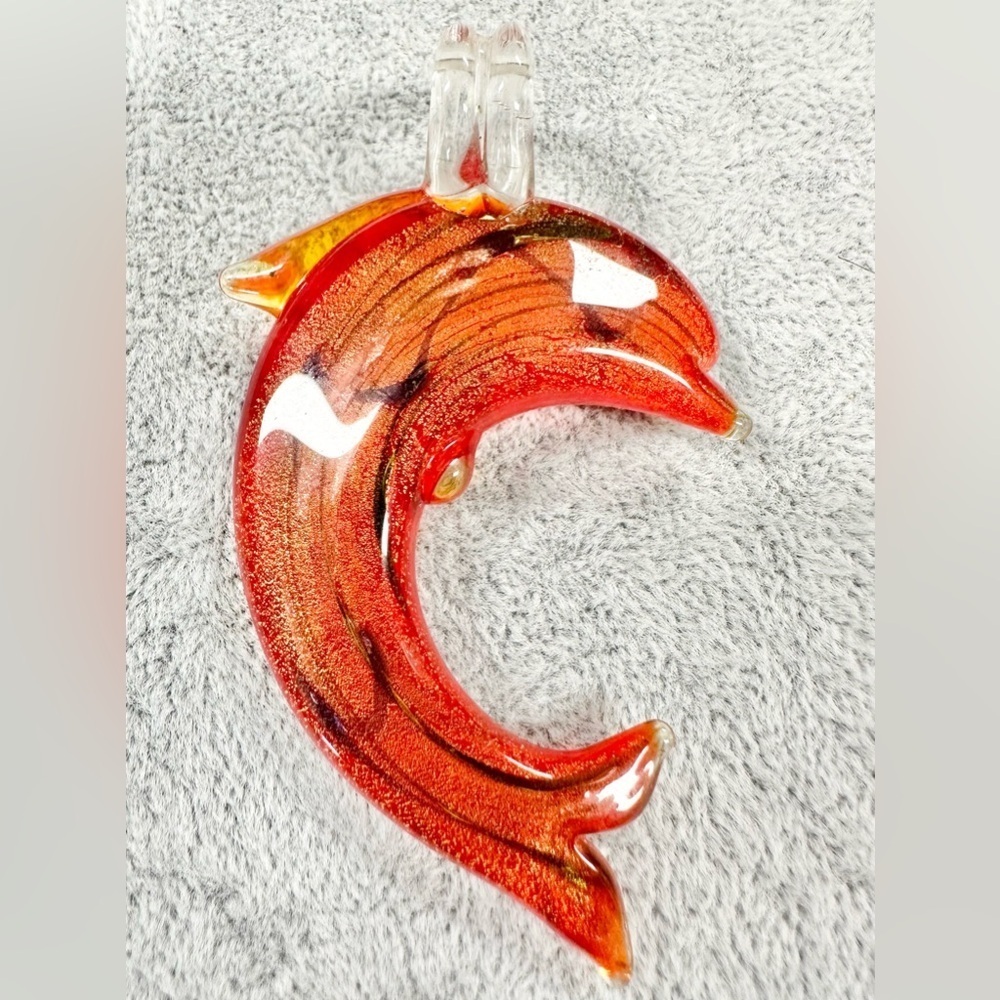 Red Dolphin Art Glass Hand Blown Lamp Work Pendant